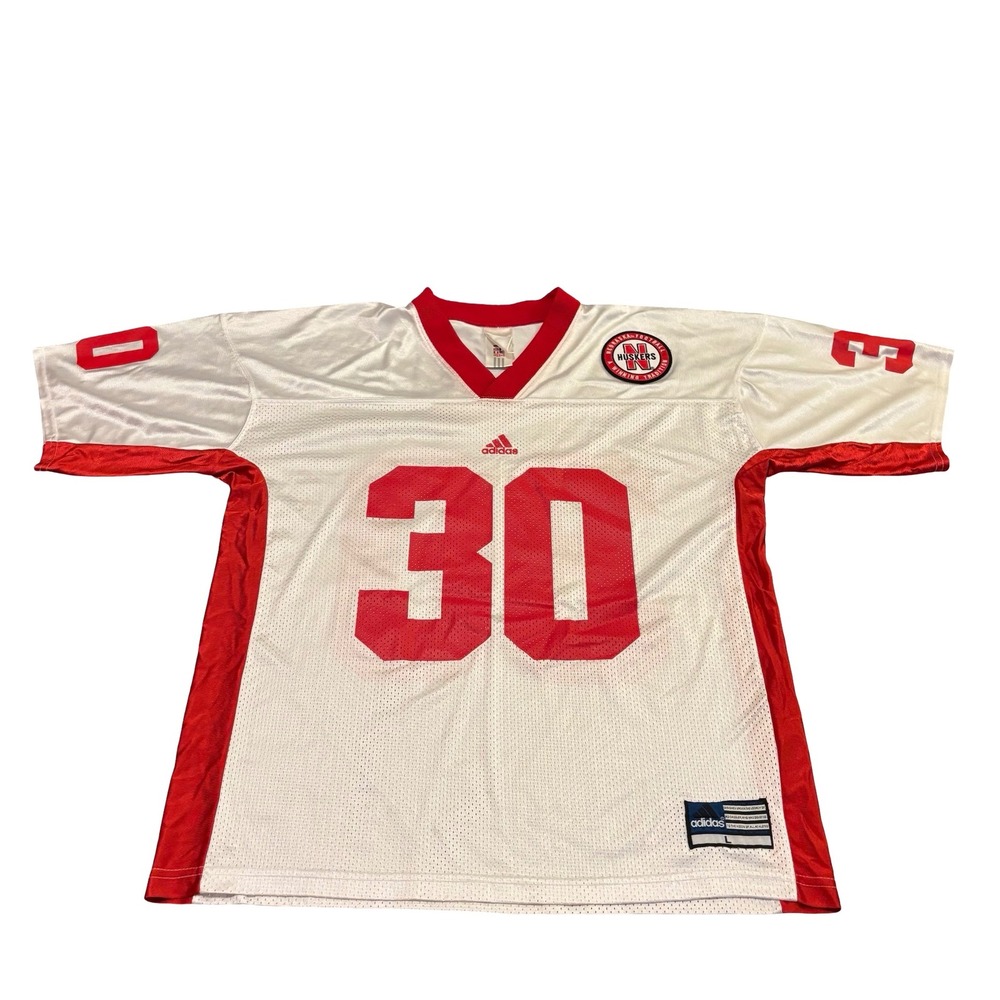 Adidas Nebraska Cornhuskers Football‎ Jersey Mens Large White Red Number 30 Mesh